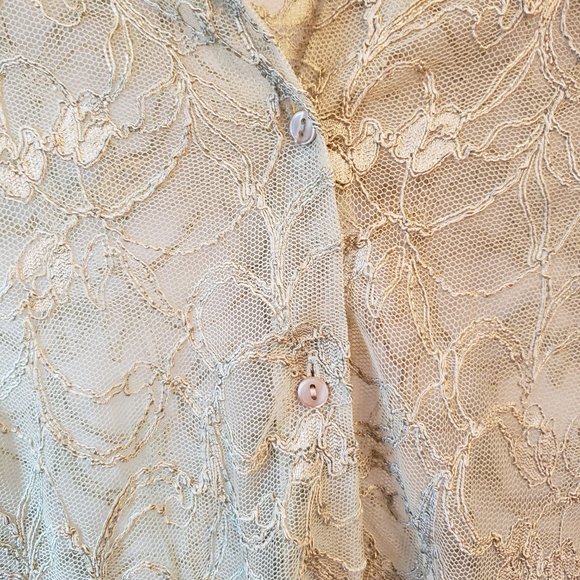 Unbranded Vtg Y2K Sage Green Collared Button Lace Mesh Dress Shirt Top S M 4 6 - Picture 8 of 10